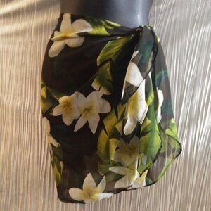 leilani vintage black floral print swim cover up sarong New